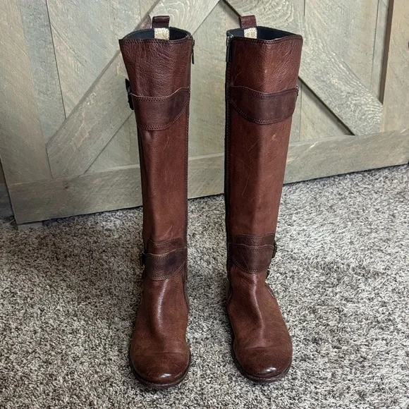 Frye Anna Gore tall whiskey Brown Leather Boots Size 7.5 - Picture 3 of 12